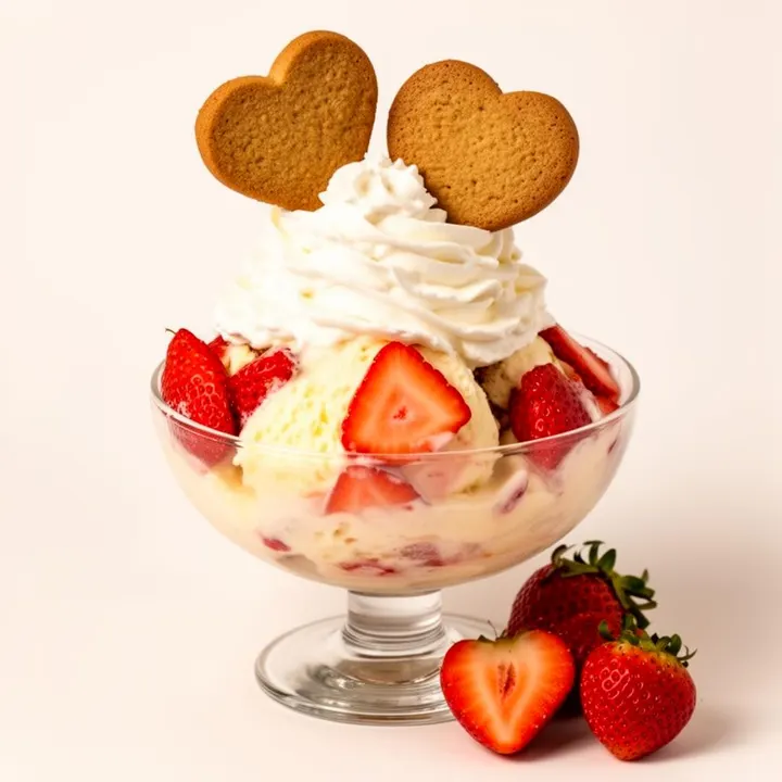 Erdbeerbecher – Vanilleeis mit frischen Erdbeeren und Sahne